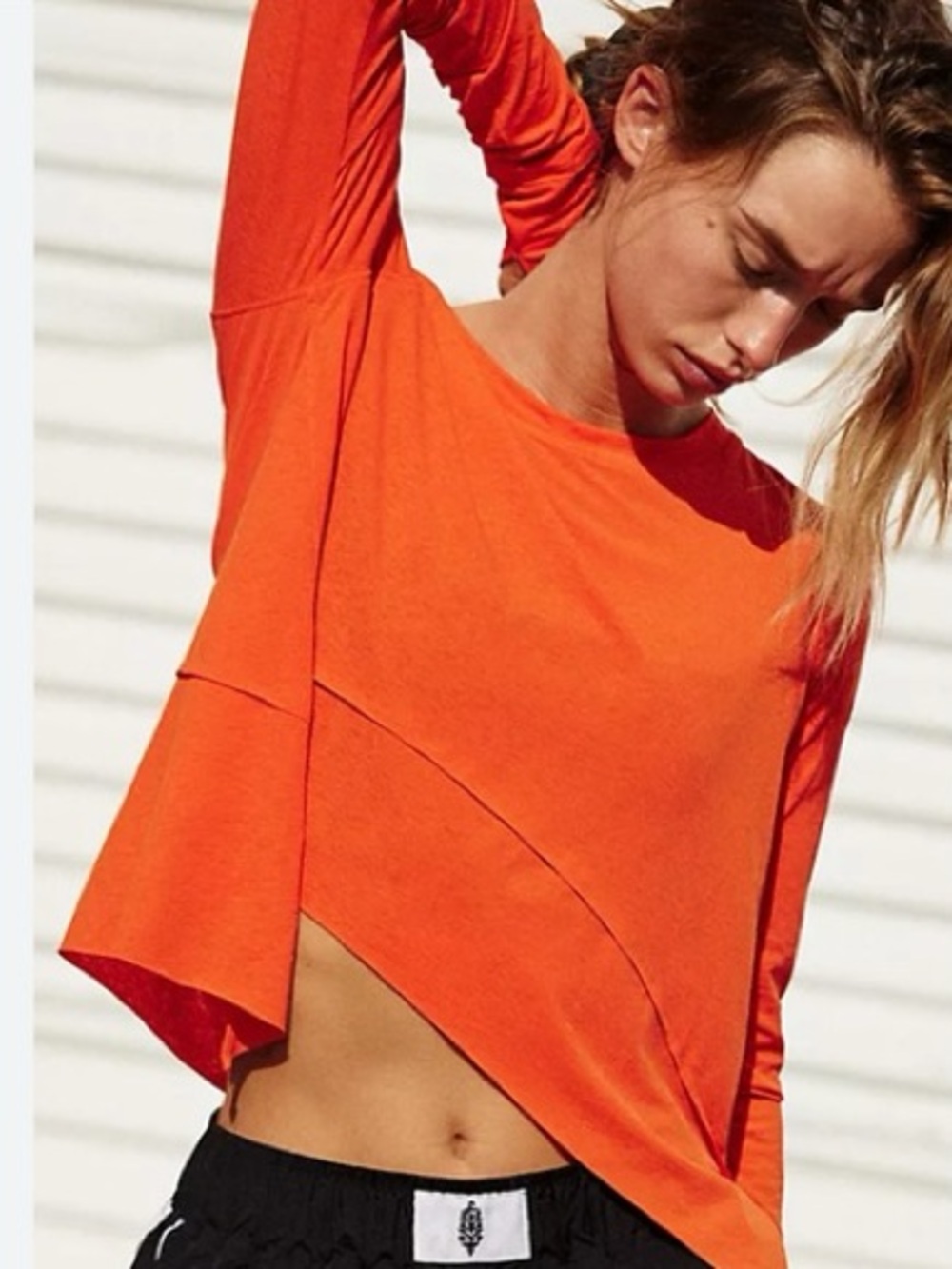 FP Movement Tempo Long Sleeve Top Orange High Low Thumbholes Medium, Athletic